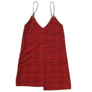 Plaid Tartan Print Wool Overall Suspenders Dress